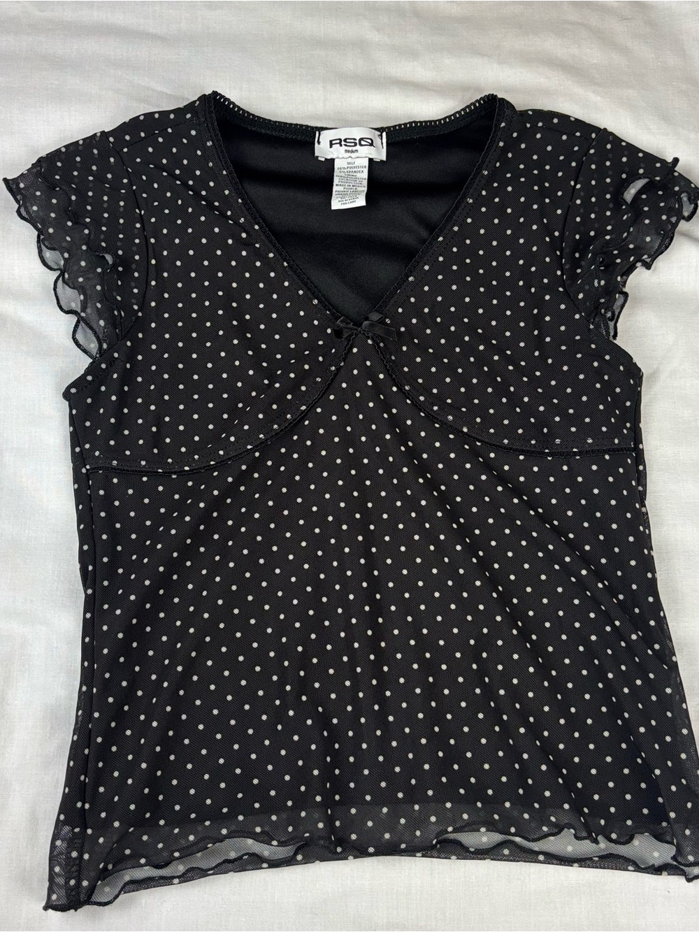 Kids RSQ Black Polka Dot Mesh Cap Sleeve Camisole